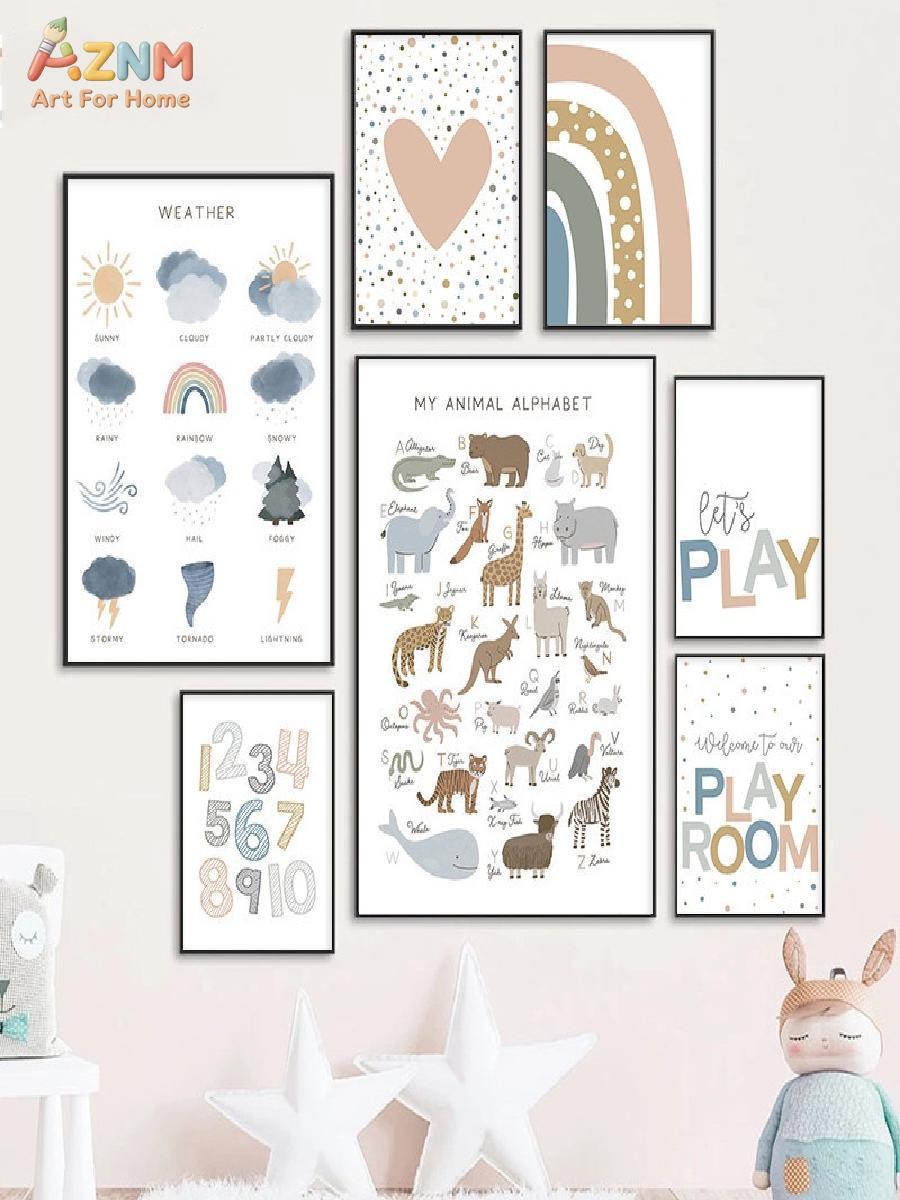 AZNM ภาพวาดผ้าใบแนวโบโฮสำหรับเ - Kids Education Alphabet Numbers บทวิจารณ์และราคา