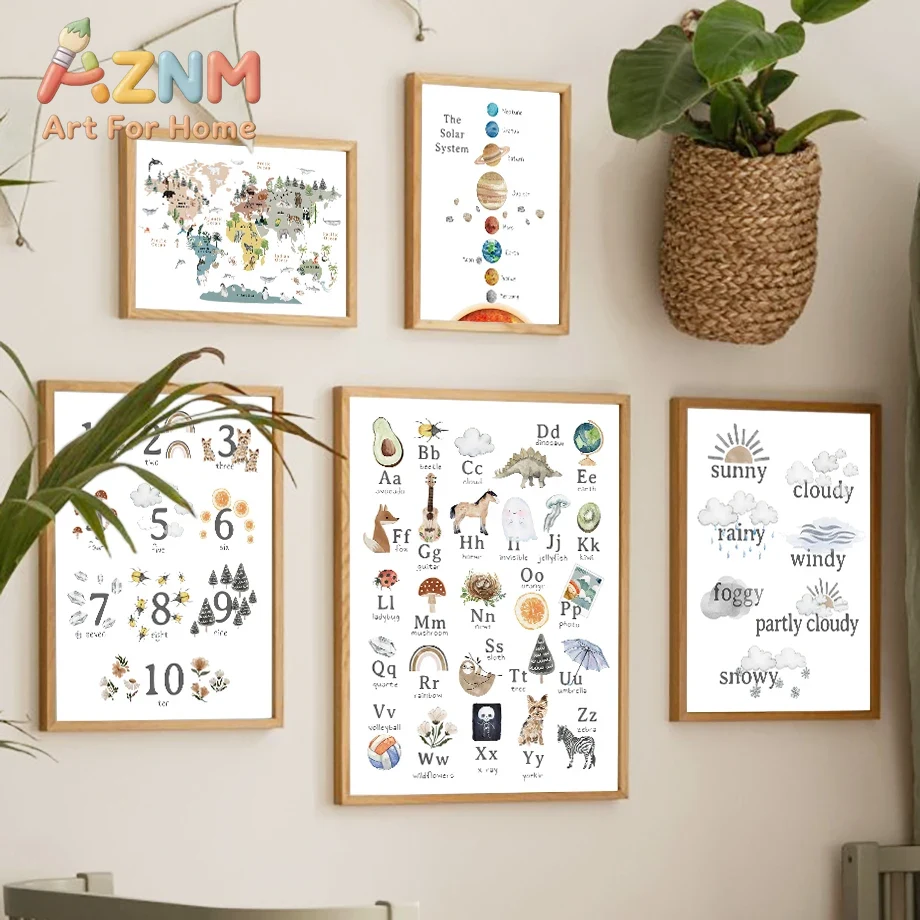 ศิลปะติดผนังสำหรับห้องเด็ก ลาย - Kids Education Alphabet Numbers บทวิจารณ์และราคา